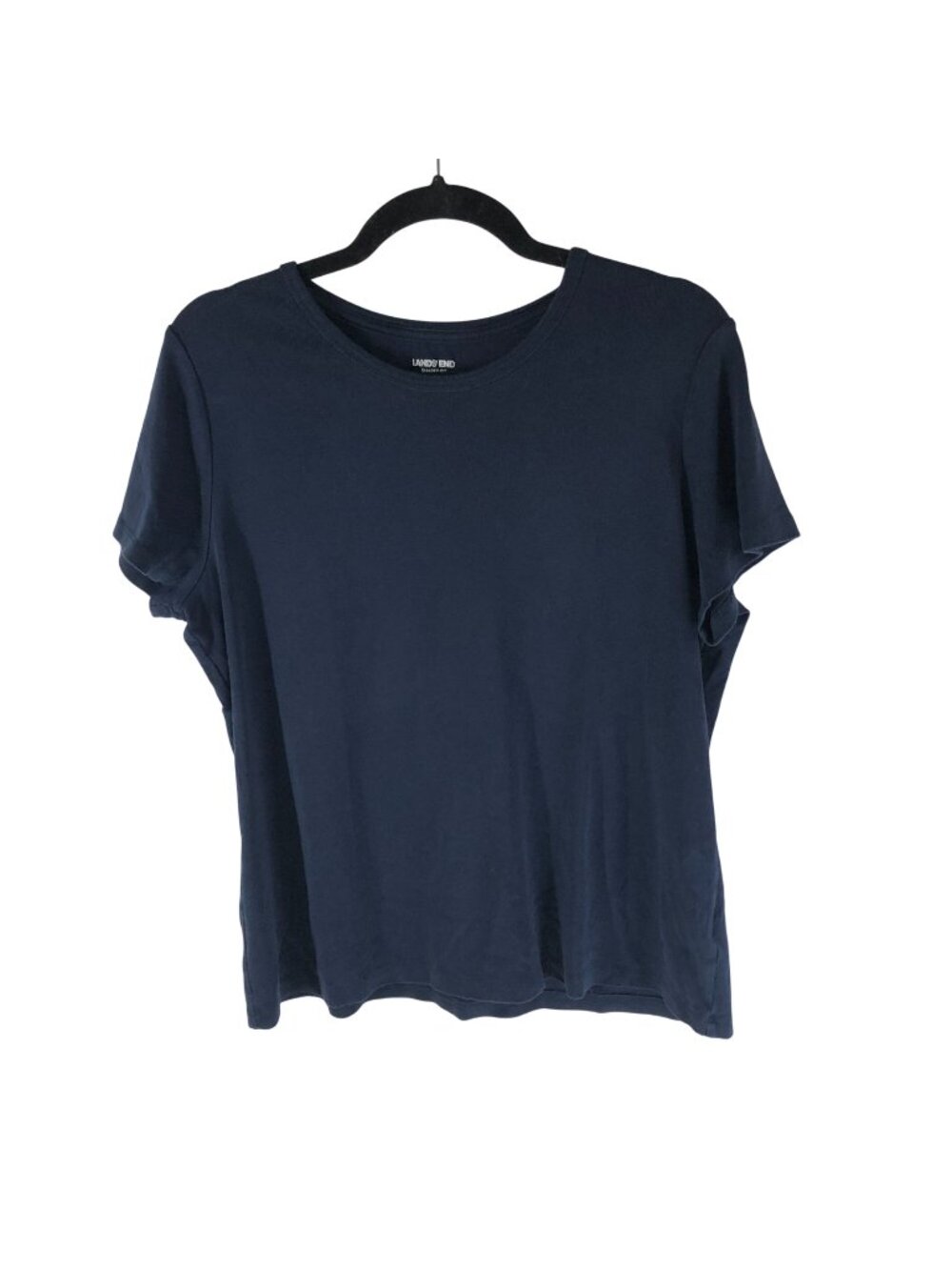 Lands End Womens T Shirt Top Shaped Fit Short Sleeve Cotton Navy Blue L